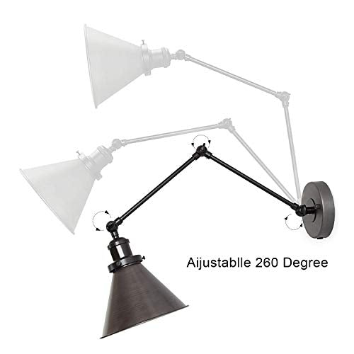 LNC Swing Arm Wall Lamp Adjustable Hardwired or Plug-in Sconces Lighting, (Brushed Dark Silver) A03466-A - color: White