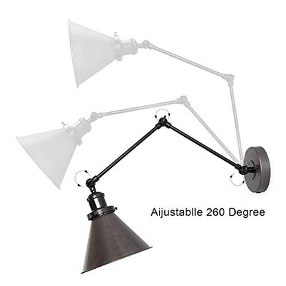 LNC Swing Arm Wall Lamp Adjustable Hardwired or Plug-in Sconces Lighting, (Brushed Dark Silver) A03466-A - color: White