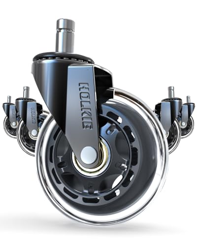 HOLKIE Office Chair Wheels - Universal Fit 3 Inch Roller Blade Casters - Safe for Hardwood Carpet Floors - Heavy Duty Rubber Replacement for Gaming Chairs - Smooth, Silent Glide - Set of 5 - color: Transparent, size: 11mm-Not fit 1kea