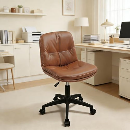 Office Chair, Ergonomic Desk Chair with Padded Cushion & Backrest, Adjustable Height & 360° Swivel, Armless Task Chair for Home Office, Computer Desk & Vanity Brown - color: Brown