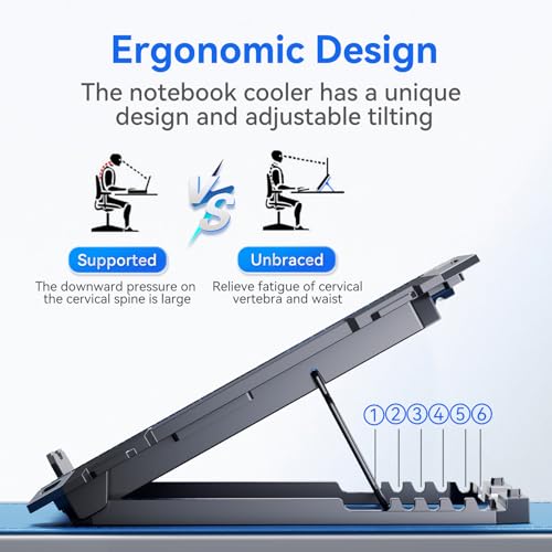 Laptop Cooling Pad with 8 Cooling Fans, Cooling Pad for Laptop Fan 13-15.6 Inch, Laptop Cooler Stand with 6 Height Adjustable, Notebook Cooler Pad with Two USB Port [2025 Version] - size: 8 Fans