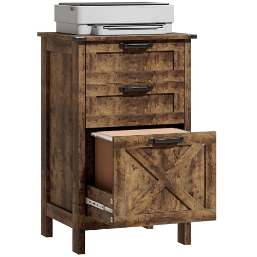 HOMCOM 3 Drawer File Cabinet Printer Stand Silent Slides Rustic Brown | Vertical Filing Cabinet for Hanging A4/Letter Size, Rustic Farmhouse Printer Stand with Storage, Home Office - color: Rustic Brown