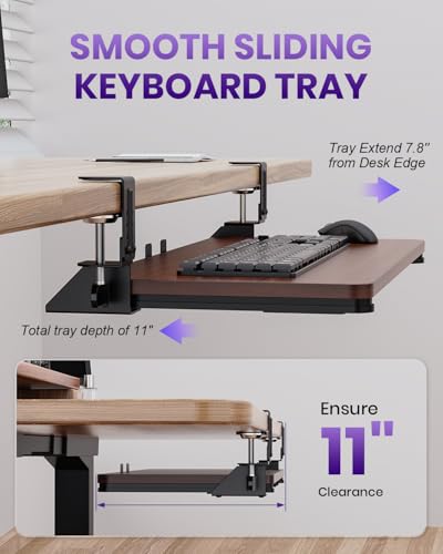 Ergonomic Keyboard Tray Under Desk, 25.6x11.8 Inch Board, Walnut - color: Walnut, size: Large