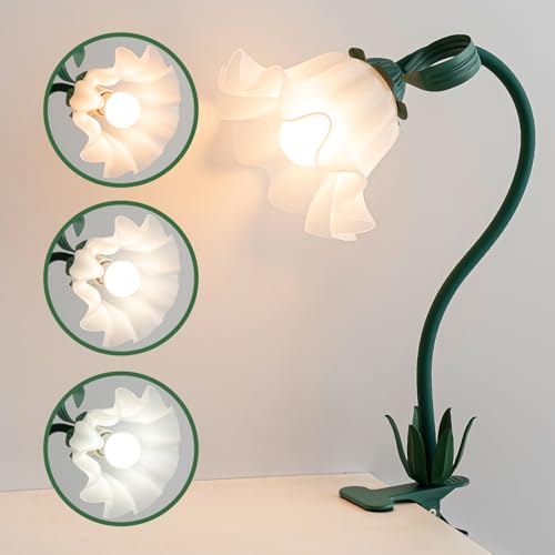 WERFOP Flower Lamp Clip on Light Flexible Neck Desk Lamp (Dark Green) - color: Dark Green