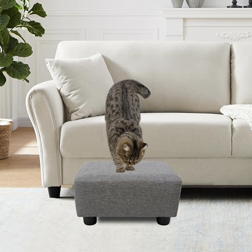 CAROLMADE Small Foot Stool Ottoman Footstool with Legs Under Desk Footrest for Living Room Bedroom and Office,Linen-Grey - color: Grey, size: 11"d X 15.4"w X 8.3"h