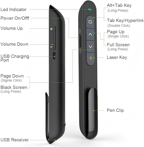 Norwii N76 Rechargeable Presentation clicker for PowerPoint Presentations - color: Green - Rechg. - USB-A