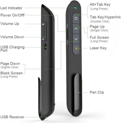 Norwii N76 Rechargeable Presentation clicker for PowerPoint Presentations - color: Green - Rechg. - USB-A