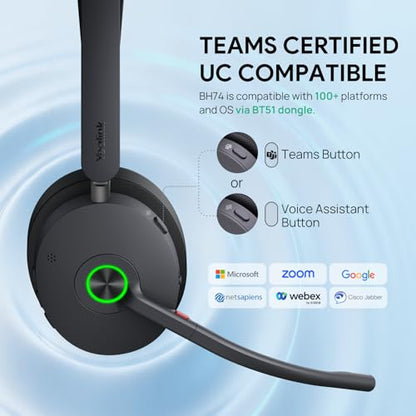 Yealink BH74 AI ANC Wireless Headset with Mic for Work with Charging Dock - color: BH74 UC, style: BH74 with Charging Stand