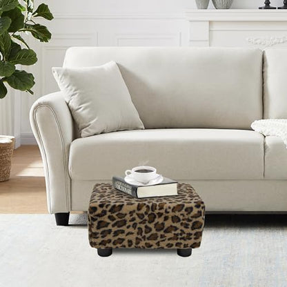 CAROLMADE Small Foot Stool Ottoman Footstool with Legs Under Desk Footrest for Living Room Bedroom and Office, Faux Fur Brown - color: Leopard Print Brown, size: 11"d X 15.4"w X 8.3"h