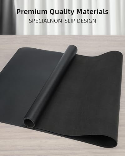 AFIING Desk Pad Protector 23.6" x 13.7" - Non-Slip Waterproof PU Leather Desk Mat for Mouse, Keyboard, Laptop, Office and Home Workspace (Black) - color: Black, size: 23.6" x 13.7"