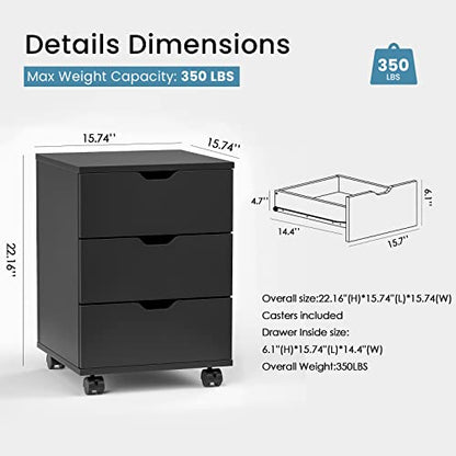 Farini Mobile File Cabinet for Home Office, 3 Drawer Chest Wood, Drawers Unit for Under Desk, Storage Drawers Cabinet Black - color: Black