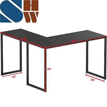 SHW Mission 48 x 48 L-Shape Home Office Computer Desk, Black - color: Black, size: 48-Inch L-Shaped