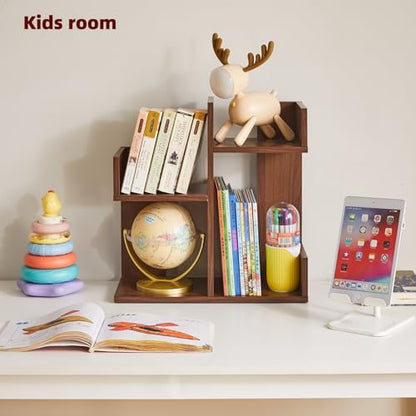 Aibiju Small Bookshelf for Small Space, Unique Cactus Bookcase, Kitchen Counter Shelf Desktop Organization, Light Walnut YD-DSR002LW - color: Light Walnut