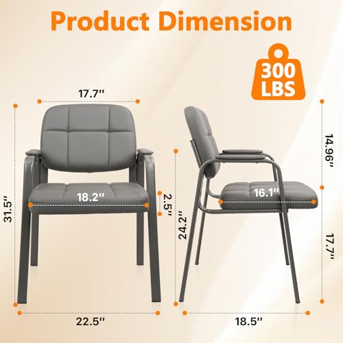 CLATINA Office Reception Guest Chair No Wheels, Leather Stationary Waiting Room Chairs with Padded Arms for Elderly Desk Conference Room Lobby Table Side Salon Grey 2 Pack - color: Grey, size: 2 Pack
