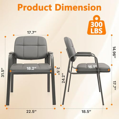CLATINA Office Reception Guest Chair No Wheels, Leather Stationary Waiting Room Chairs with Padded Arms for Elderly Desk Conference Room Lobby Table Side Salon Grey 8 Pack - color: Grey, size: 8 Pack