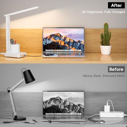 LED Desk Lamps for Dorm Office with USB C Charging Station, 800lm, CRI>90 - color: White