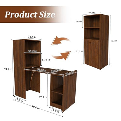 Walnut Wooden Foldable Murphy Desks for Small Spaces(Walnut,) | Home Computer Desk with Storage Shelves, Hideaway Writing Desk, Space Saving Pull Out Study Table for Bedroom Apartment - color: Walnut,