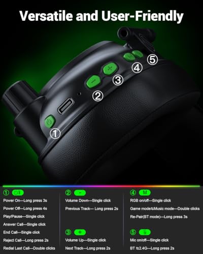 Wireless Gaming Headset with Mic for PS5, PS4 & PC, 7.1 Surround Sound - color: Pure Black