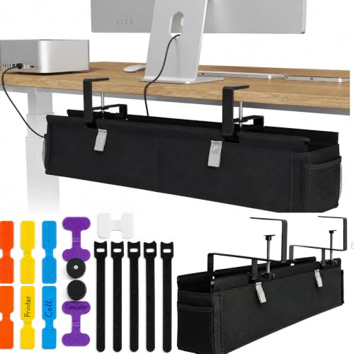 No Drill Under Desk Cable Management Tray 28" Steel Base : Anti-Sag