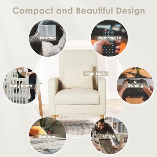 COLAMY Sherpa Accent Living Room Chair, Upholstered Fabric Armchair Reading Side Chair, Single Sofa with Wood Legs and Back Pillow,Cream - color: Cream, size: Set of 1