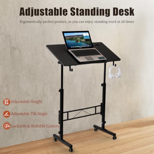 Hadulcet Small Standing Desk Height Adjustable with Tiltable Tabletop - color: Black, size: 31.5" with Charging