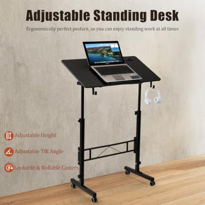 Hadulcet Small Standing Desk Height Adjustable with Tiltable Tabletop - color: Black, size: 31.5" with Charging