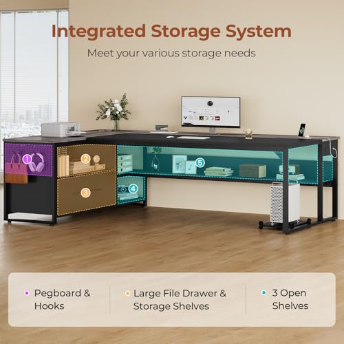 UPOSOJA 71" Executive Desk, L Shaped Office Desk with Widen File Drawers - color: Grey, size: Widen Drawer
