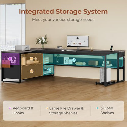 UPOSOJA 71" Executive Desk, L Shaped Office Desk with Widen File Drawers - color: Grey, size: Widen Drawer