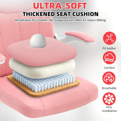 Leather Office Chair,Executive Ergonomic Desk Chair for Home Office, White-Pink - color: White-pink