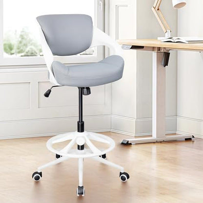 Ergonomic Drafting Chair,Standing Computer Desk Chair,Foot Ring,Lumbar Support,Swivel Task Chair -Grey