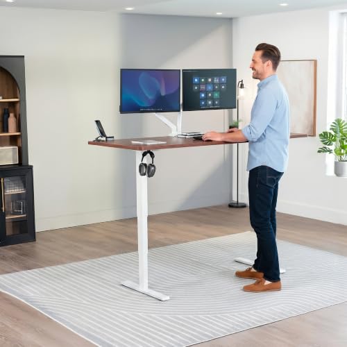 VIVO Dark Walnut 71 x 30 in Standing Desk, DESK-KIT-2EW71D - color: Dark Walnut Top / White Frame, size: 71 x 30 inch