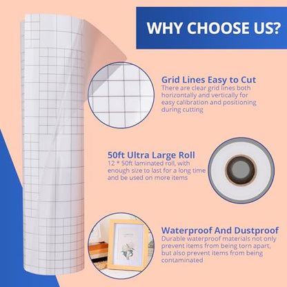 HTVRONT Clear Self-Adhesive Laminating Vinyl Roll 12x50 FT - size: 50ft
