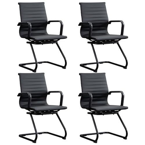 Office Guest Reception Chair Set of 4, Conference Room Chairs Waiting Room Chairs 4 Pack, Modern Leather Office Desk Chair No Wheels.（Matte Black） - color: Matte Black, size: 4 Pack