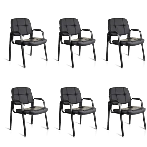 CLATINA Waiting Room Chairs with Padded Arms Leather Guest Chair no Wheels for Office Reception and Conference Desk with Sled Base Black, 6PK - color: Black, size: 6 pack