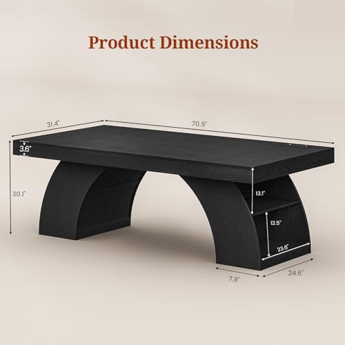 UPOSOJA 70.9 Inch Executive Desk, Large Office Desk with Power Outlet & Storage Shelves, Modern Aesthetic Computer Desks Wood Workstation Business Furniture Writing Table for Home Office (Black) - color: Black