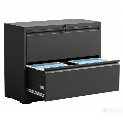 2 Drawer Lateral File Cabinet with Lock,Black Home Office Cabinet - color: Black, size: Lateral-2 drawers