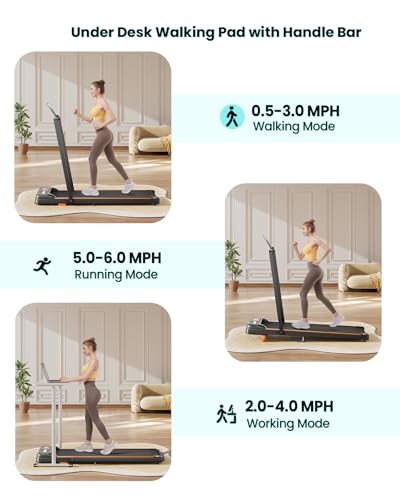 Walking Pad with Handle Bar - 2 in 1 Under Desk Treadmill | 8% Manual Incline, LED Display, 265 LBS Capacity, 2.5HP Compact Treadmills for Home Office - color: Light Black