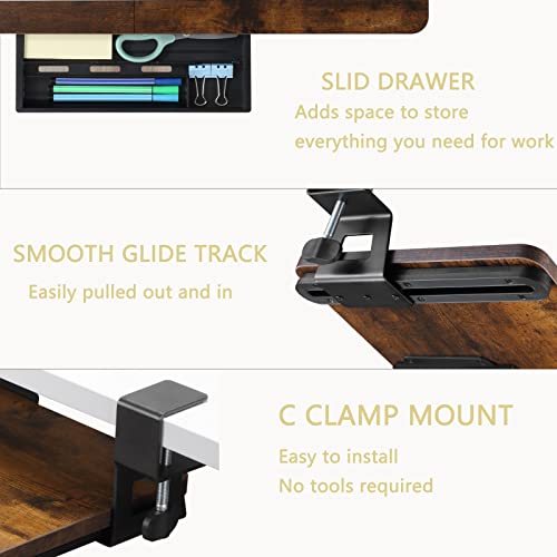 ETHU Keyboard Tray Under Desk, 19.7" X 11.81" Small Size Keyboard Drawer with C Clamp-on Mount Easy to Install, Computer Keyboard Stand Slide Pull Out, Ergonomic Keyboard Tray for Home, Office - color: Wood