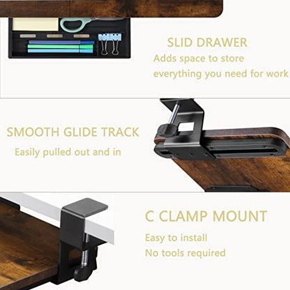 ETHU Keyboard Tray Under Desk, 19.7" X 11.81" Small Size Keyboard Drawer with C Clamp-on Mount Easy to Install, Computer Keyboard Stand Slide Pull Out, Ergonomic Keyboard Tray for Home, Office - color: Wood