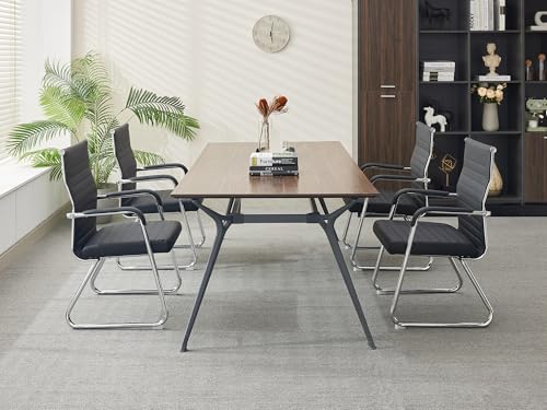 Okeysen Office Guest Chairs Set of 4, Modern Leather Reception Chairs with Mid Back & Sled Base, No-Wheel Desk Chairs for Waiting Room & Conference Room - color: Black Leather/Silver Frame, size: Set of 4