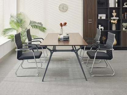 Okeysen Office Guest Chairs Set of 4, Modern Leather Reception Chairs with Mid Back & Sled Base, No-Wheel Desk Chairs for Waiting Room & Conference Room - color: Black Leather/Silver Frame, size: Set of 4