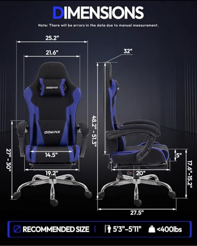 Dowinx Ergonomic Gaming Chair with Footrest & Massage Lumbar, 2D-Linkage Armrests for Computer Chair 330lbs with Headrest Pillow for Office, Home, Streaming and Long Gaming Sessions, Fabric Dark Blue - color: Dark Blue
