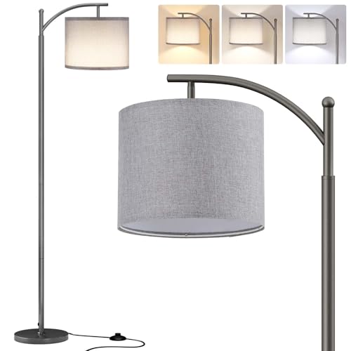 SUNMORY Arc Floor Lamp, Modern Floor Lamp with 9W 3 Color Temperatures Bulb, Metal Standing Lamps with Adjustable Hanging Lampshade, Tall Floor Lamps for Living Room, Bedroom, Office - color: Gray