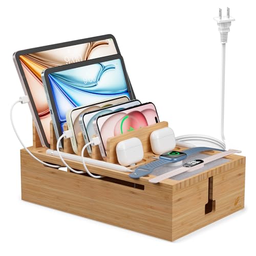 Pezin&Hulin Charging Station for Multiple Devices with 10 Port HUB, 6 Cable - color: Natural, size: Dock+Charger+Cables