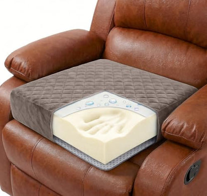 Large Soft 20x20x5 Polyurethane Foam Recliner Chair Seat Cushion for Long Sitting - Washable Velvety Cover with Waterproof Layer, Non-Slip Base - Tailbone Pain & Pressure Relief - Brown - color: Brown, size: 20x20x5"