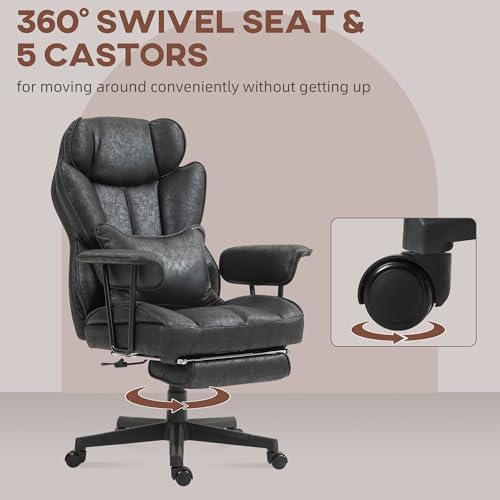 HOMCOM Executive Office Chair 400LBS Big and Tall High Back, Black | Foot Rest, Microfiber Computer Desk Chair, Lumbar Support, Reclining Function, Wide Seat