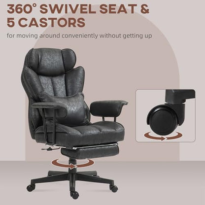 HOMCOM Executive Office Chair 400LBS Big and Tall High Back, Black | Foot Rest, Microfiber Computer Desk Chair, Lumbar Support, Reclining Function, Wide Seat