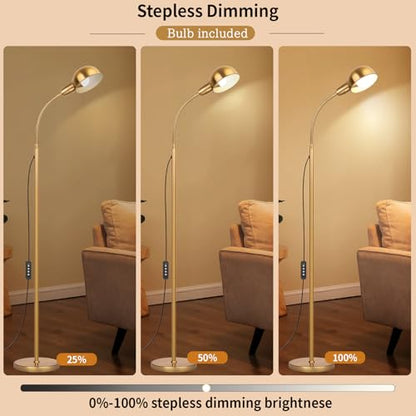 Ruiever Gold Floor Lamp with Flexible Gooseneck and Rotatable Shade，Standing Lamp Include Dimmer LED Bulb，Ideal Tall Lamp with Dimmer and Timer Switch for Reading,Bedside and Living Room (Gold) - color: Gold