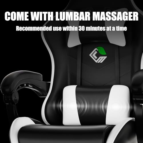 Czlolo Gaming Chair, Ergonomic Office Computer Chair with Footrest and Lumbar Support Massager High Back Video Gamer Chair, Wide＆Thick Cushion, 90°-135° Recline, Adjustable Height, Cloud White - color: Cloud White