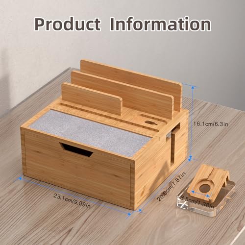 Pezin & Hulin Charging Station Dock with Charger HUB and Cables-Natural | Nightstand Docking Station with Lined Tray & Drawer for Multi Device, Compatible with Tablet, Cell Phones, Watch & Earbuds - color: Natural (With Charger)